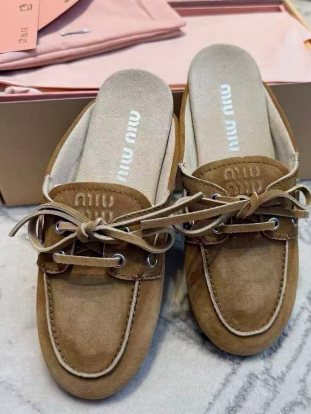 Miu Miu Camel Suede Slide Mules